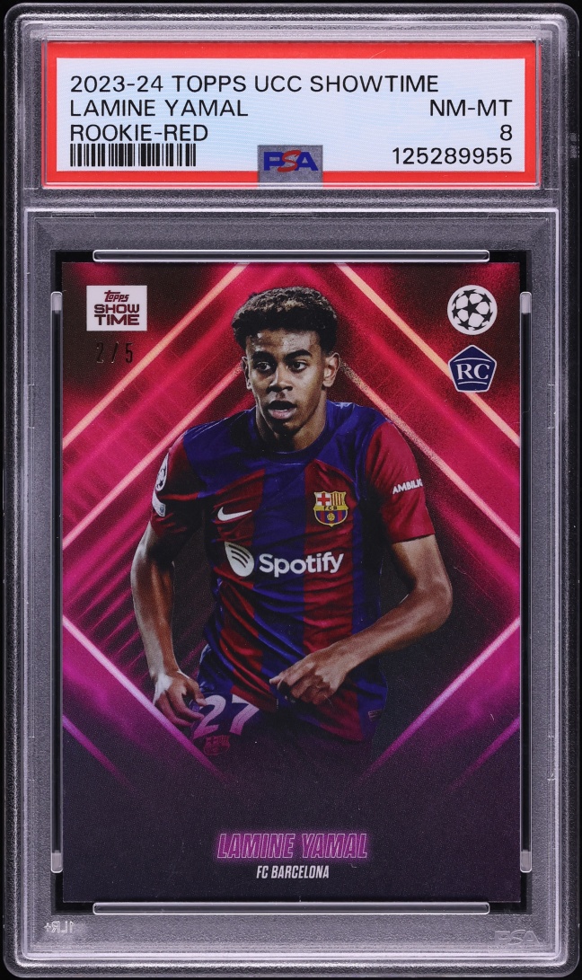 2023 Topps UEFA Club Competitions Showtime Red Lamine Yamal ROOKIE /5 PSA 8 NM-MT - Photo 1