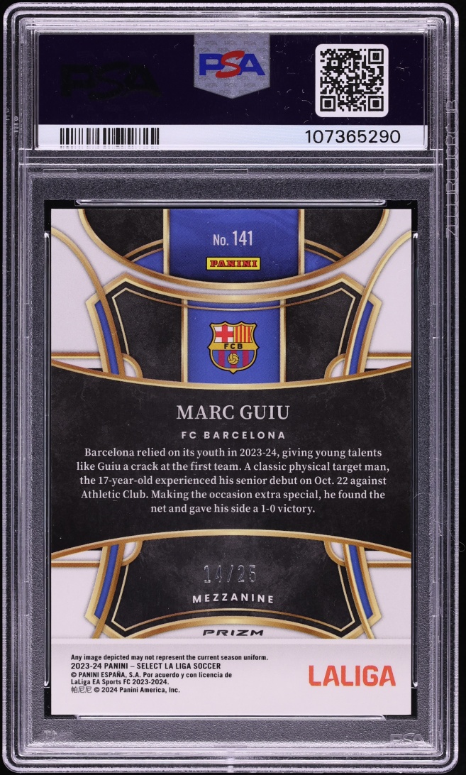 2023 Select La Liga Mezzanine Zebra Marc Guiu ROOKIE /25 #141 PSA 10 GEM MINT - Photo 2
