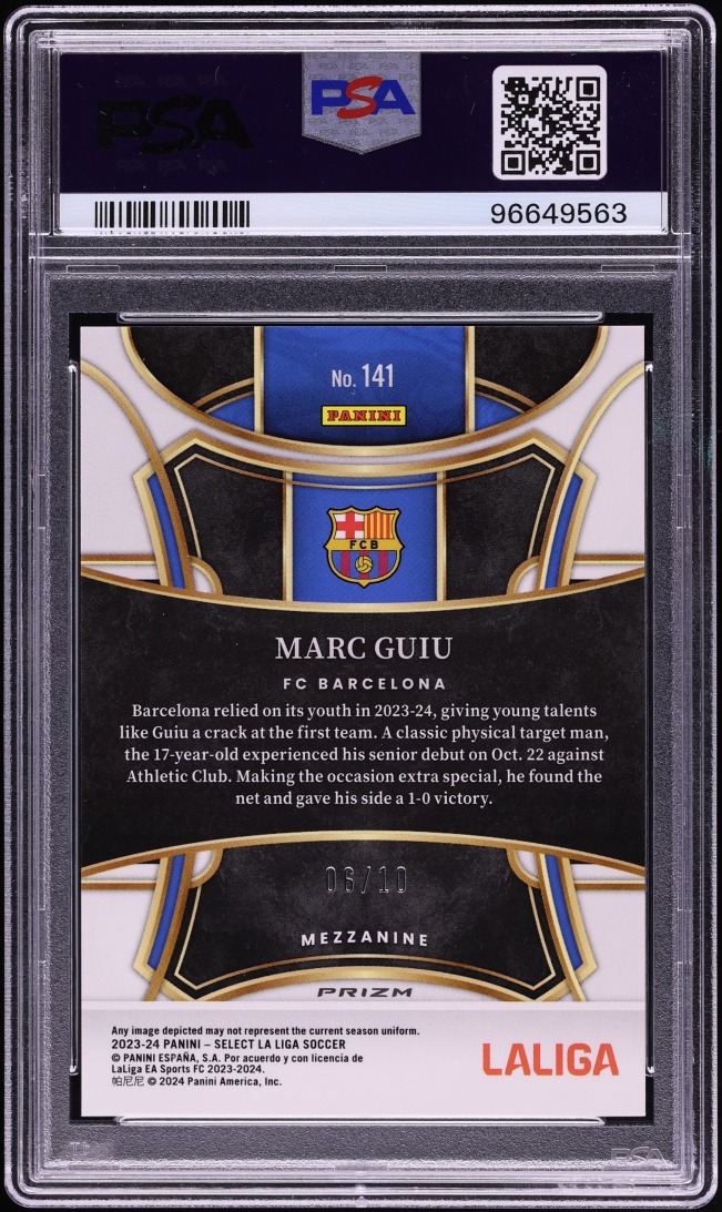 2023 Select La Liga Mezzanine Gold Mojo Marc Guiu ROOKIE /10 #141 PSA 10 GEM MINT - Photo 2
