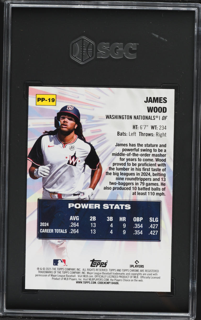 2025 Topps Chrome Power Players James Wood ROOKIE #PP-19 SGC 9.5 MINT+