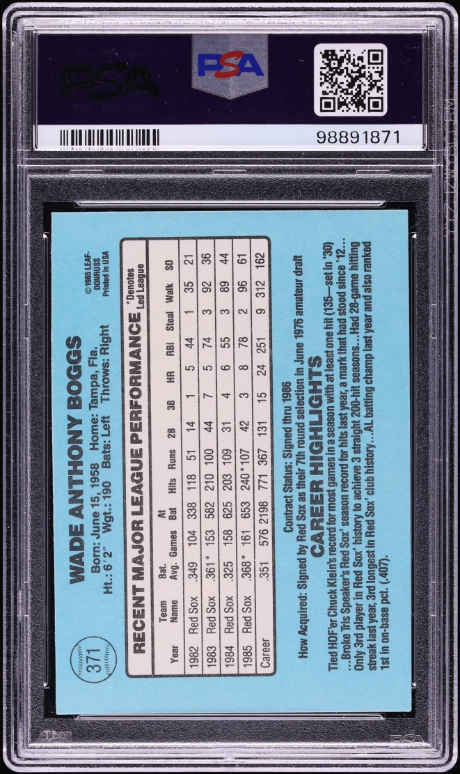 1986 Donruss Wade Boggs #371 PSA 8 NM-MT