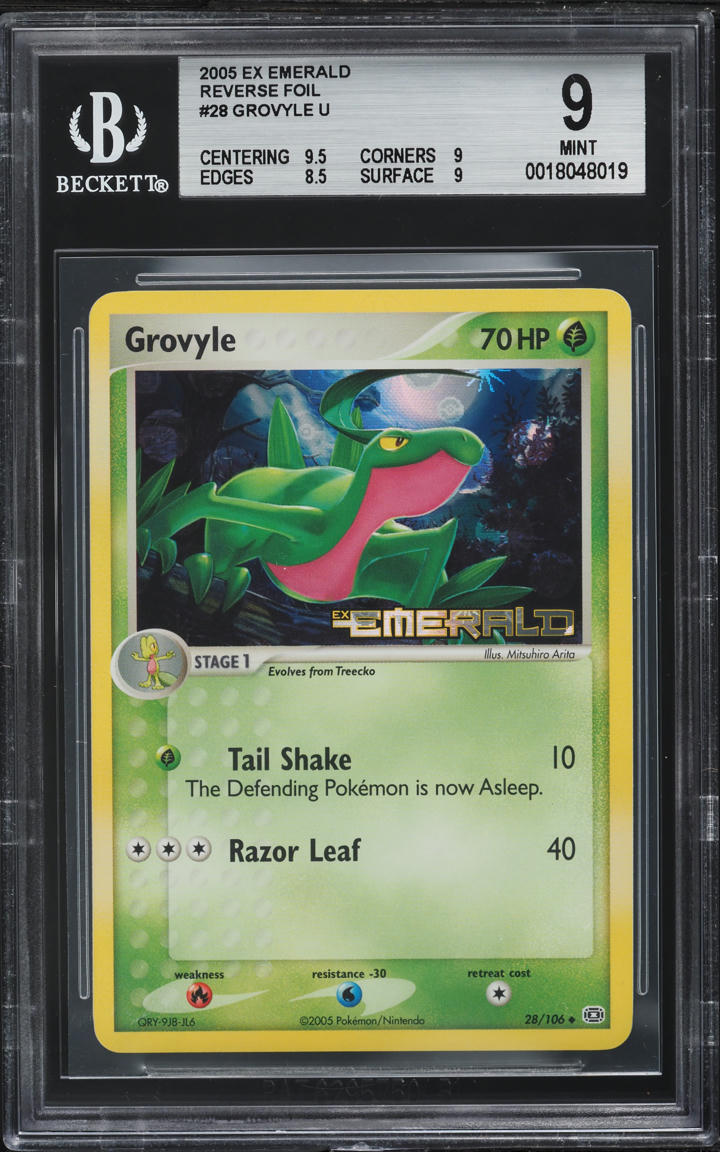 2005 Pokemon EX Emerald Reverse Holo Grovyle #28 BGS 9 MINT - Main Image