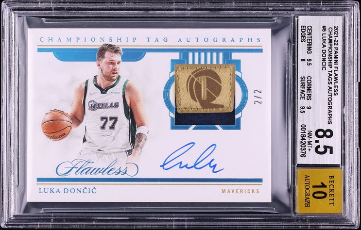 2021 Panini Flawless Championship Tags Luka Doncic PATCH AUTO 2/2 #CTA-LKD BGS 8.5 NM-MT+