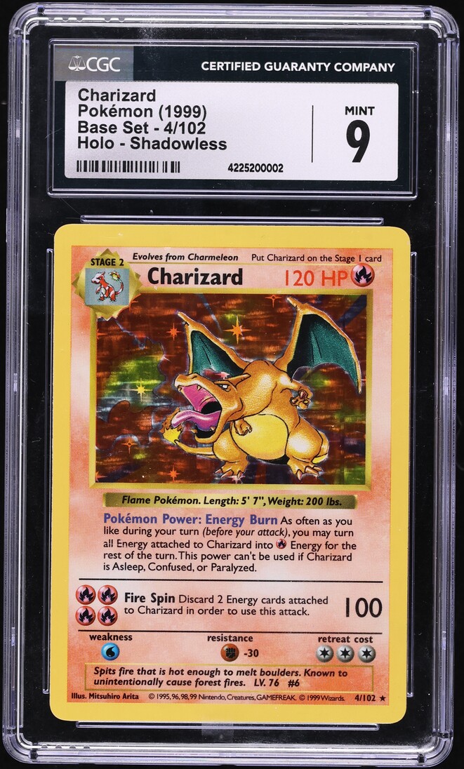 1999 Pokemon Base Set Shadowless Holo Charizard #4 CGC 9 MINT