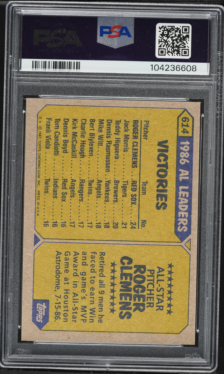 1987 Topps All-Star Roger Clemens #614 PSA 10 GEM MINT