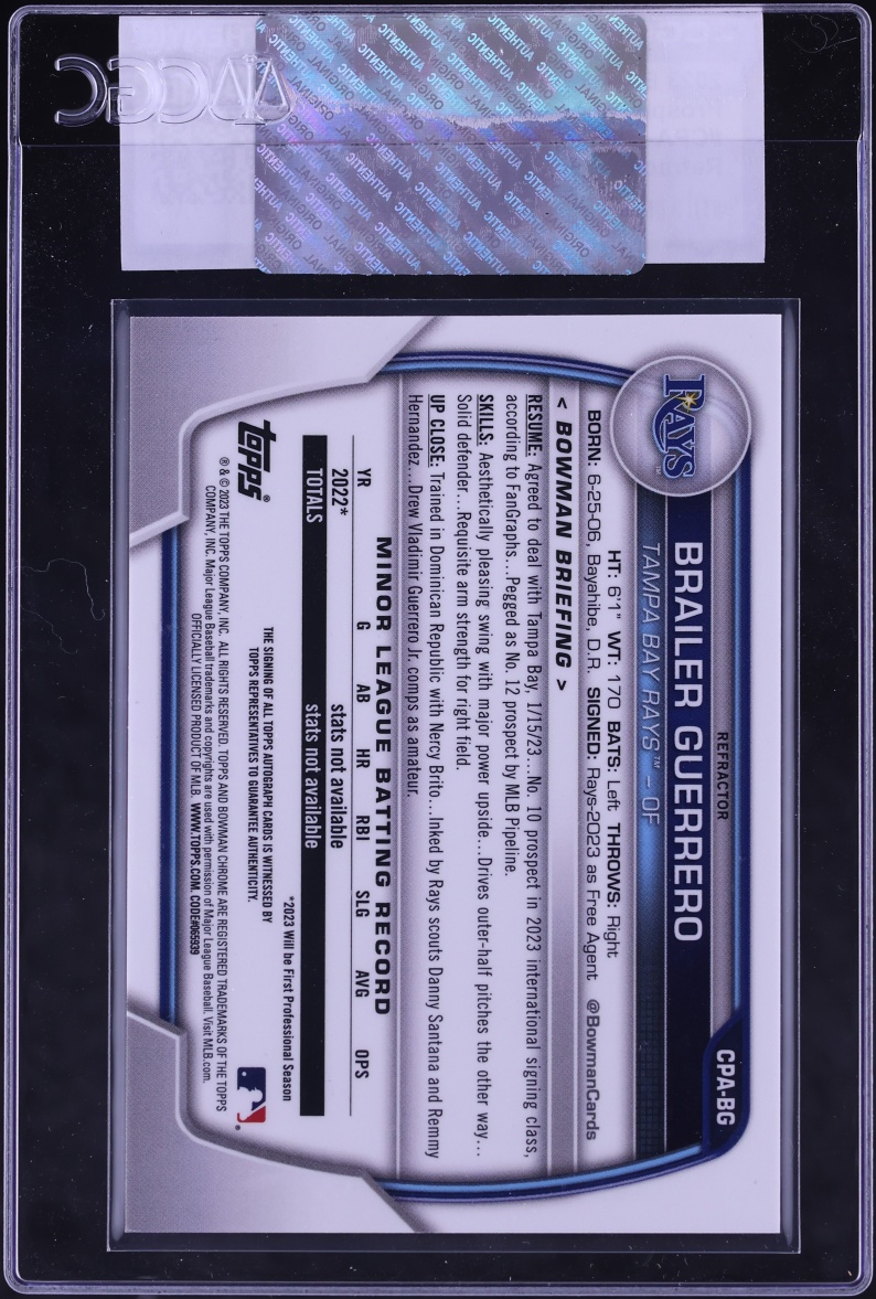 2023 Bowman Chrome Refractor Brailer Guerrero PROSPECT AUTO /499 #CPA-BG CGC AUTH