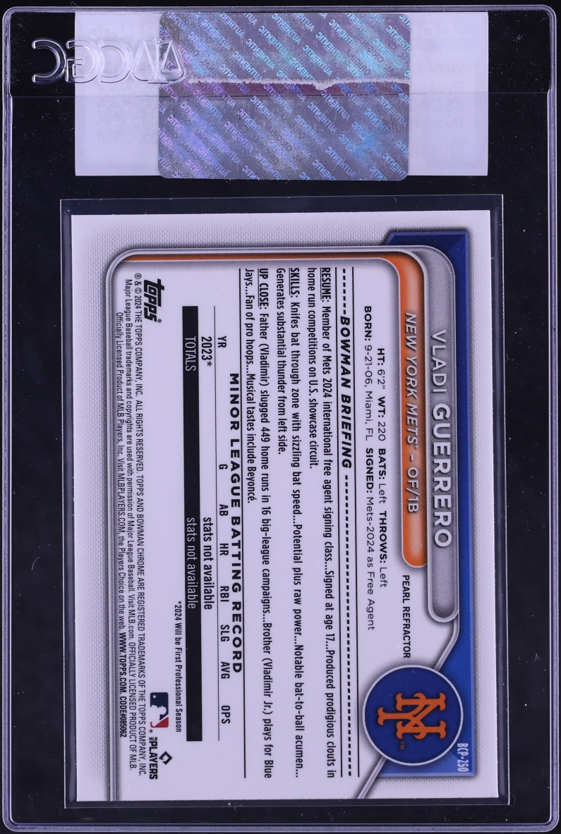 2024 Bowman Chrome Pearl Refractor Vladi Guerrero PROSPECT #BCP-250 CGC AUTH