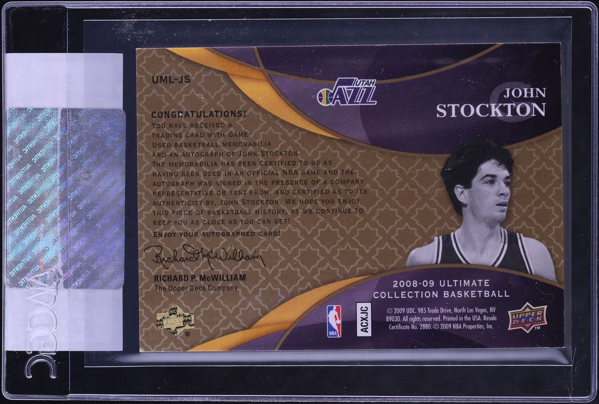2008 Ultimate Collection Signature Materials Legends John Stockton PATCH AUTO /10 CGC AUTH