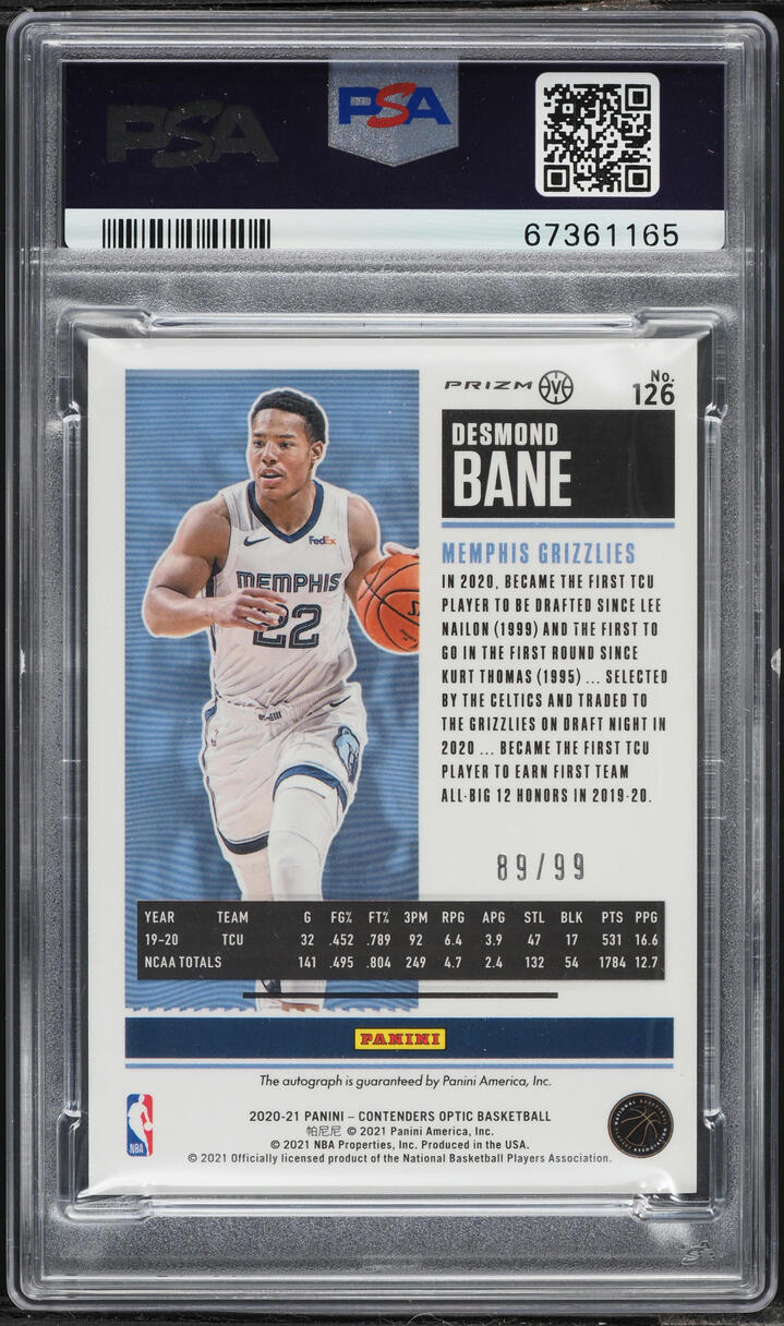 2020 Panini Contenders Optic Variation Red Desmond Bane ROOKIE AUTO /99 #126 PSA 10 GEM MINT - Photo 2