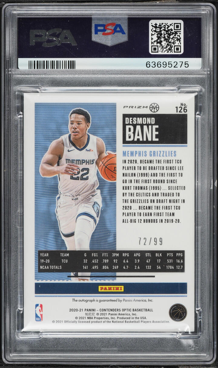 2020 Panini Contenders Optic Variation Red Desmond Bane ROOKIE AUTO /99 #126 PSA 10 GEM MINT - Photo 2