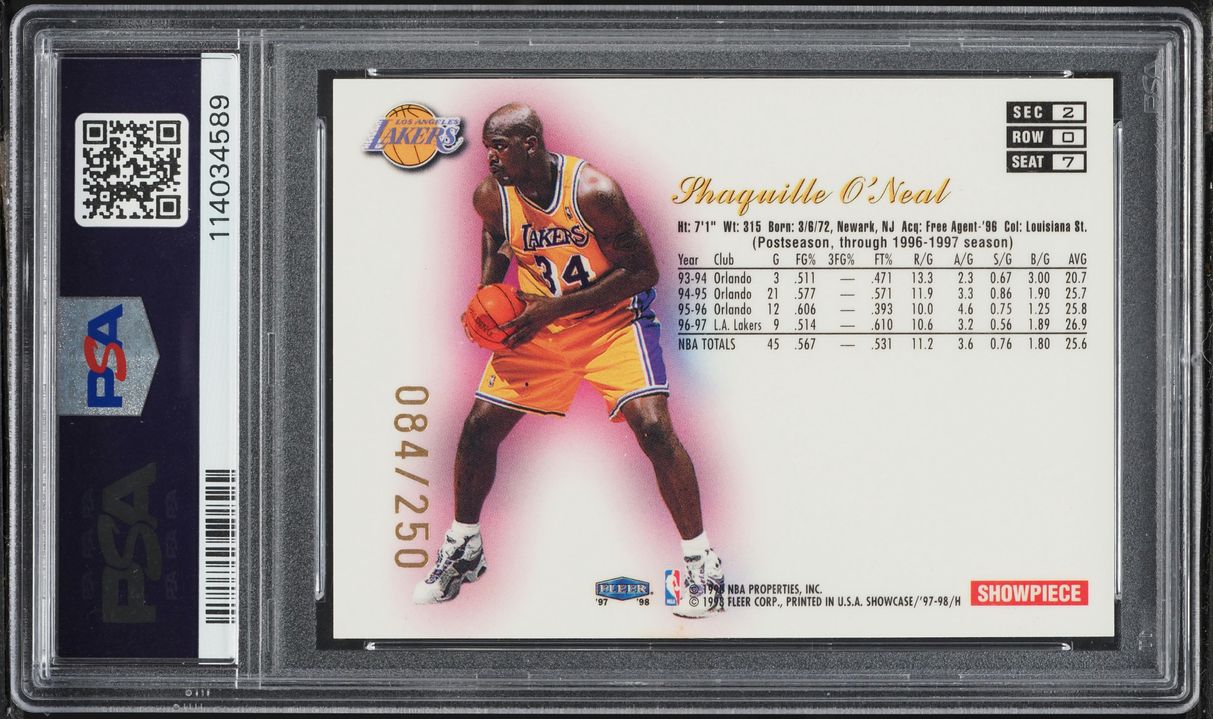 1997 Flair Showcase Row 0 Shaquille O'Neal /250 #7 PSA 8 NM-MT - Photo 2