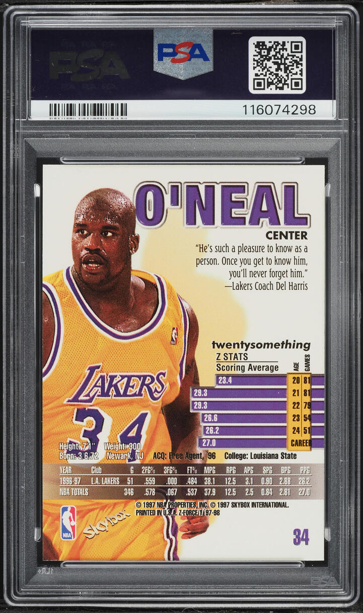 1997 Skybox Z-Force Shaquille O'Neal #34 PSA 10 GEM MINT - Photo 2