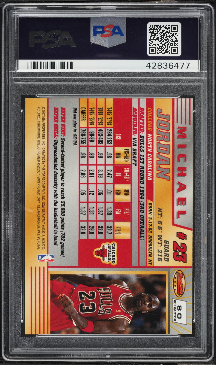 1996 Bowman's Best Refractor Michael Jordan #80 PSA 9 MINT - Photo 2