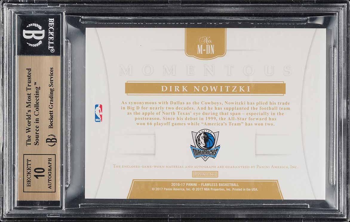 2016 Panini Flawless Momentous Gold Dirk Nowitzki PATCH AUTO /10 #M-DN BGS 9.5 GEM MINT