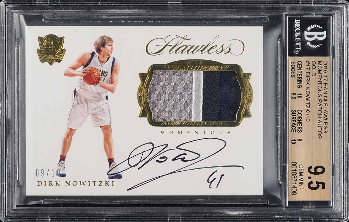 2016 Panini Flawless Momentous Gold Dirk Nowitzki PATCH AUTO /10 #M-DN BGS 9.5 GEM MINT
