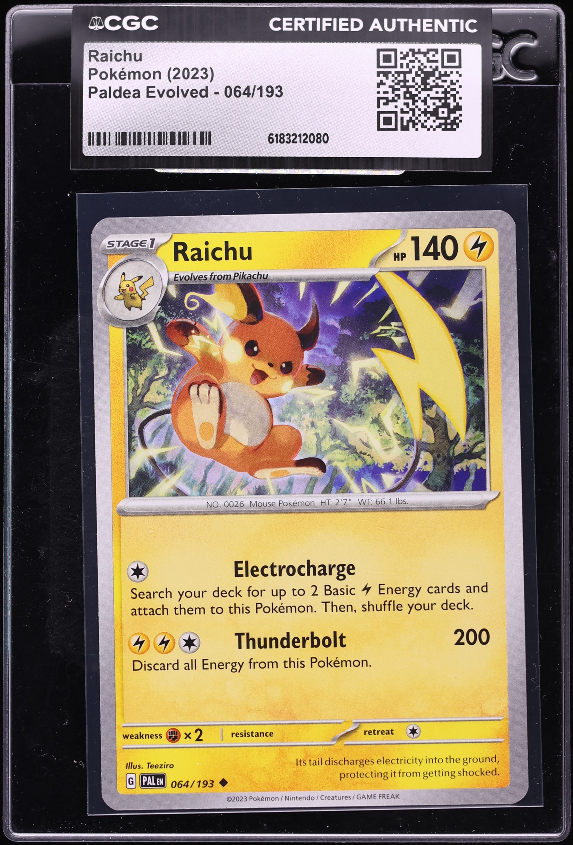 2023 Pokemon Scarlet & Violet Paldea Evolved Raichu #064 CGC AUTH