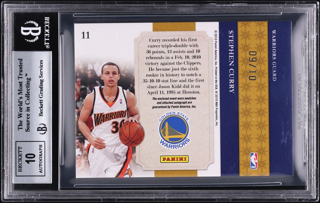 2009 National Treasures NBA Gear Stephen Curry ROOKIE TAG PATCH AUTO /10 BGS 9