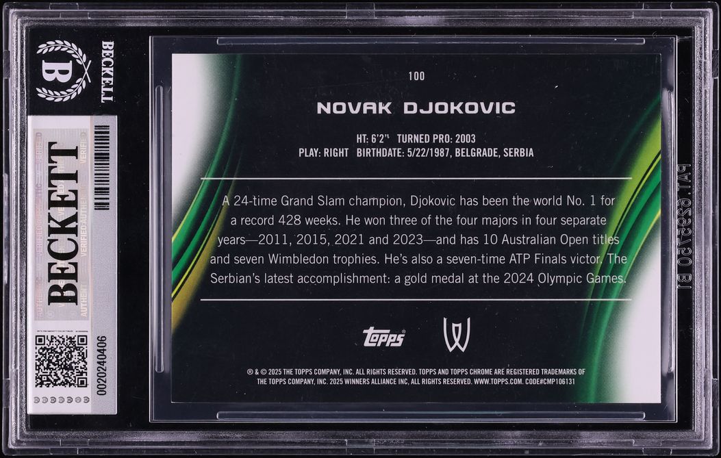 2025 Topps Chrome Sapphire Edition Padparadscha Novak Djokovic 1/1 #100 BGS 9 MINT