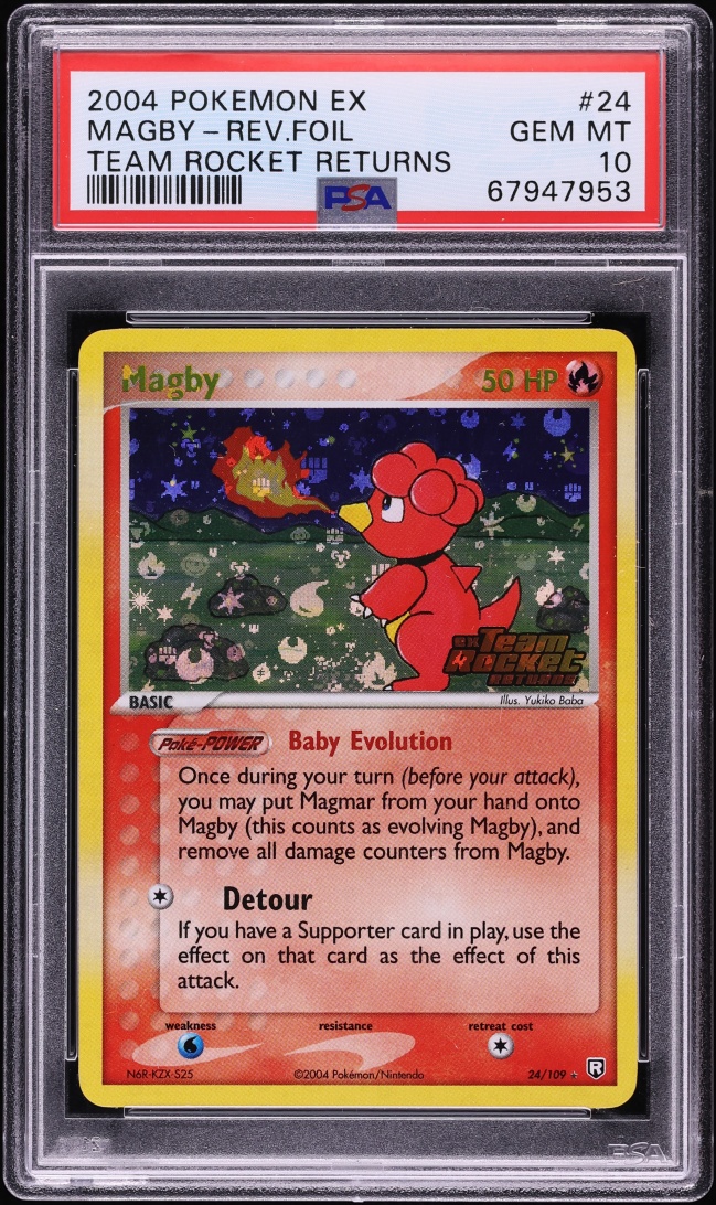 2004 Pokemon EX Team Rocket Returns Reverse Holo Magby #24 PSA 10 GEM MINT