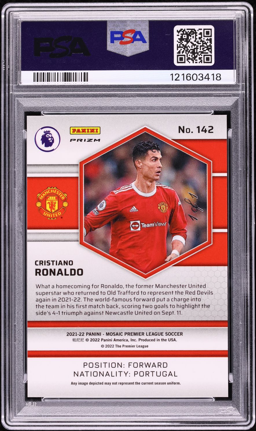 2021 Panini Mosaic Premier League Black Prizm Cristiano Ronaldo 1/1 #142 PSA 10