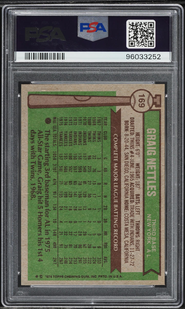 1976 Topps Graig Nettles ALL-STAR #169 PSA 8 NM-MT