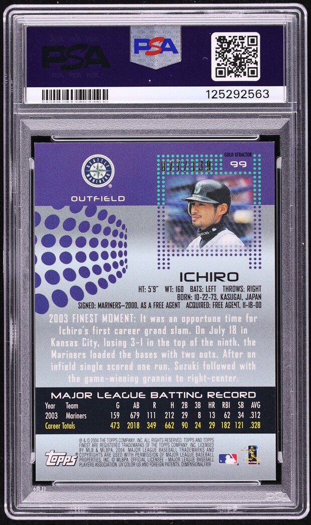 2004 Finest Gold Xfractor Ichiro Suzuki /139 #99 PSA 9 MINT