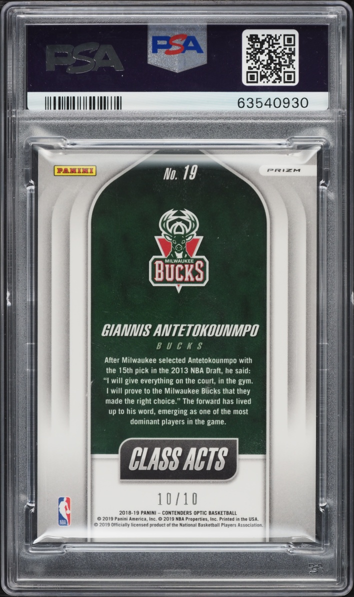 2018 Panini Contenders Optic Class Acts Gold Giannis Antetokounmpo 10/10 #19 PSA 9 MINT