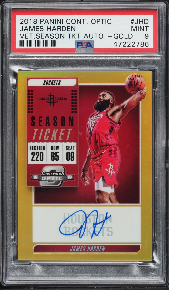 2018 Panini Contenders Optic Season Ticket Gold James Harden ROOKIE AUTO /10 #VT-JHD PSA 9