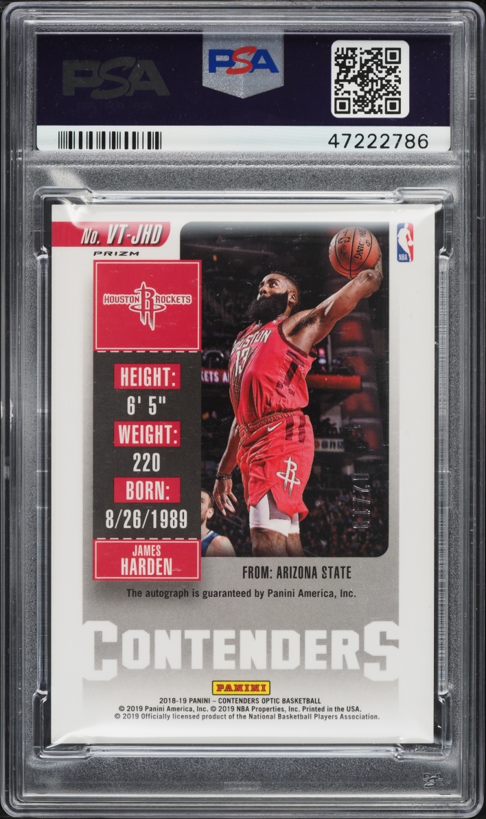 2018 Panini Contenders Optic Season Ticket Gold James Harden ROOKIE AUTO /10 #VT-JHD PSA 9