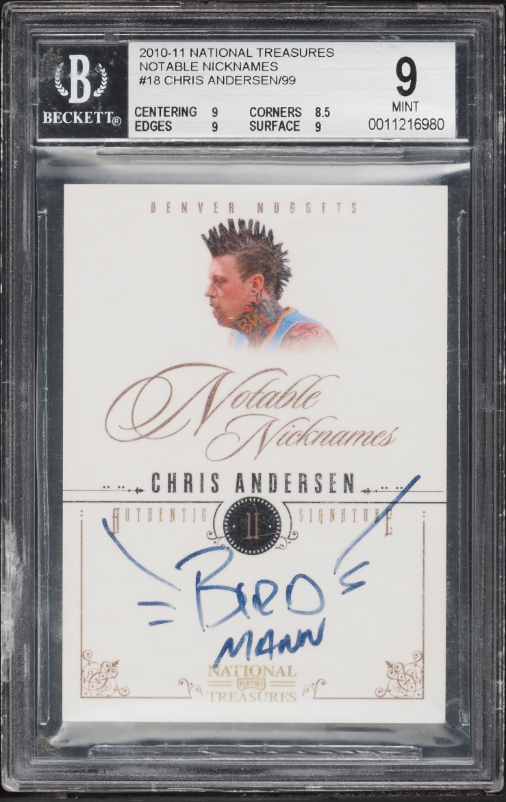 2010 Playoff National Treasures Notable Nicknames Chris Andersen AUTO /99 #18 BGS 9 MINT