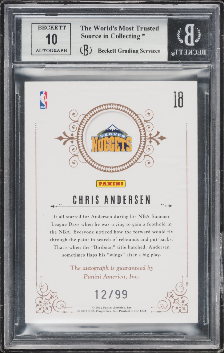 2010 Playoff National Treasures Notable Nicknames Chris Andersen AUTO /99 #18 BGS 9 MINT