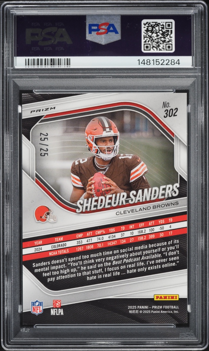 2025 Panini Prizm Navy Camo Shedeur Sanders ROOKIE 25/25 #302 PSA 10 GEM MINT
