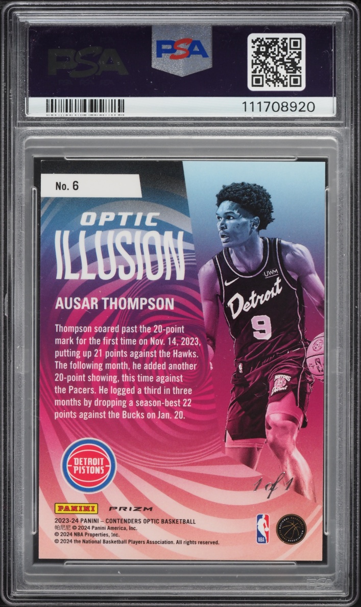 2023 Panini Contenders Optic Illusion Gold Vinyl Ausar Thompson ROOKIE 1/1 #6 PSA 9 MINT