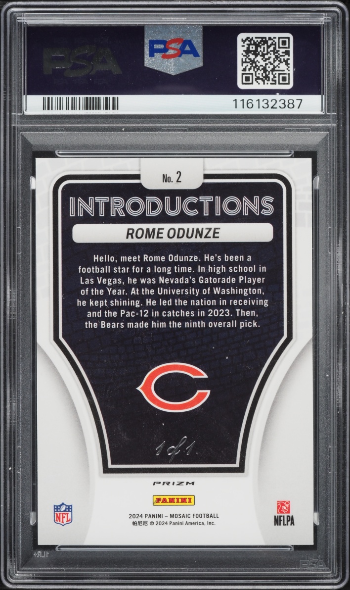 2024 Panini Mosaic Introductions Black Rome Odunze ROOKIE 1/1 #2 PSA 9 MINT