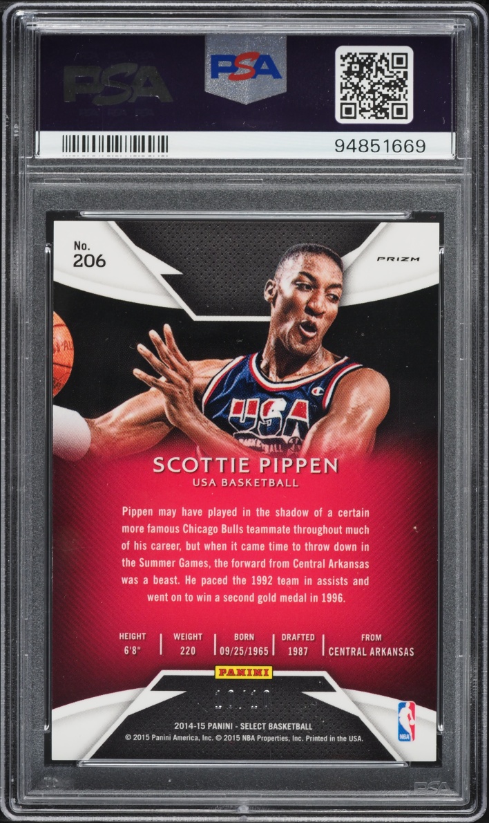 2014 Select Gold Prizm Scottie Pippen 10/10 #206 PSA 10 GEM MINT