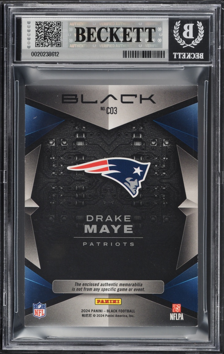 2024 Panini Black Components Platinum Drake Maye ROOKIE SHIELD PATCH 1/1 #3 BGS 7.5 NRMT+