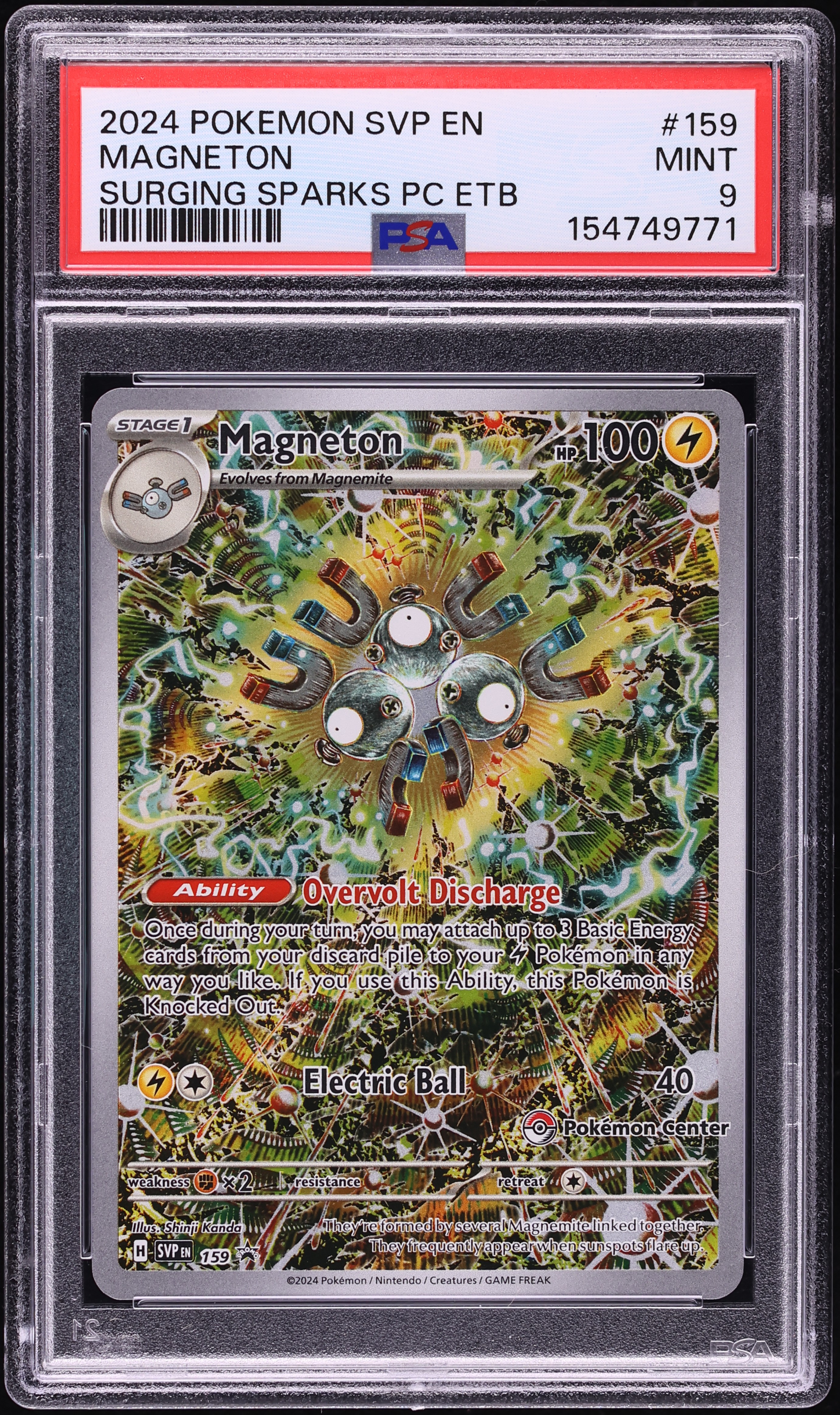 2024 Pokemon Scarlet & Violet Promo Surging Sparks Center ETB Full Art Magneton #159 PSA 9 MINT