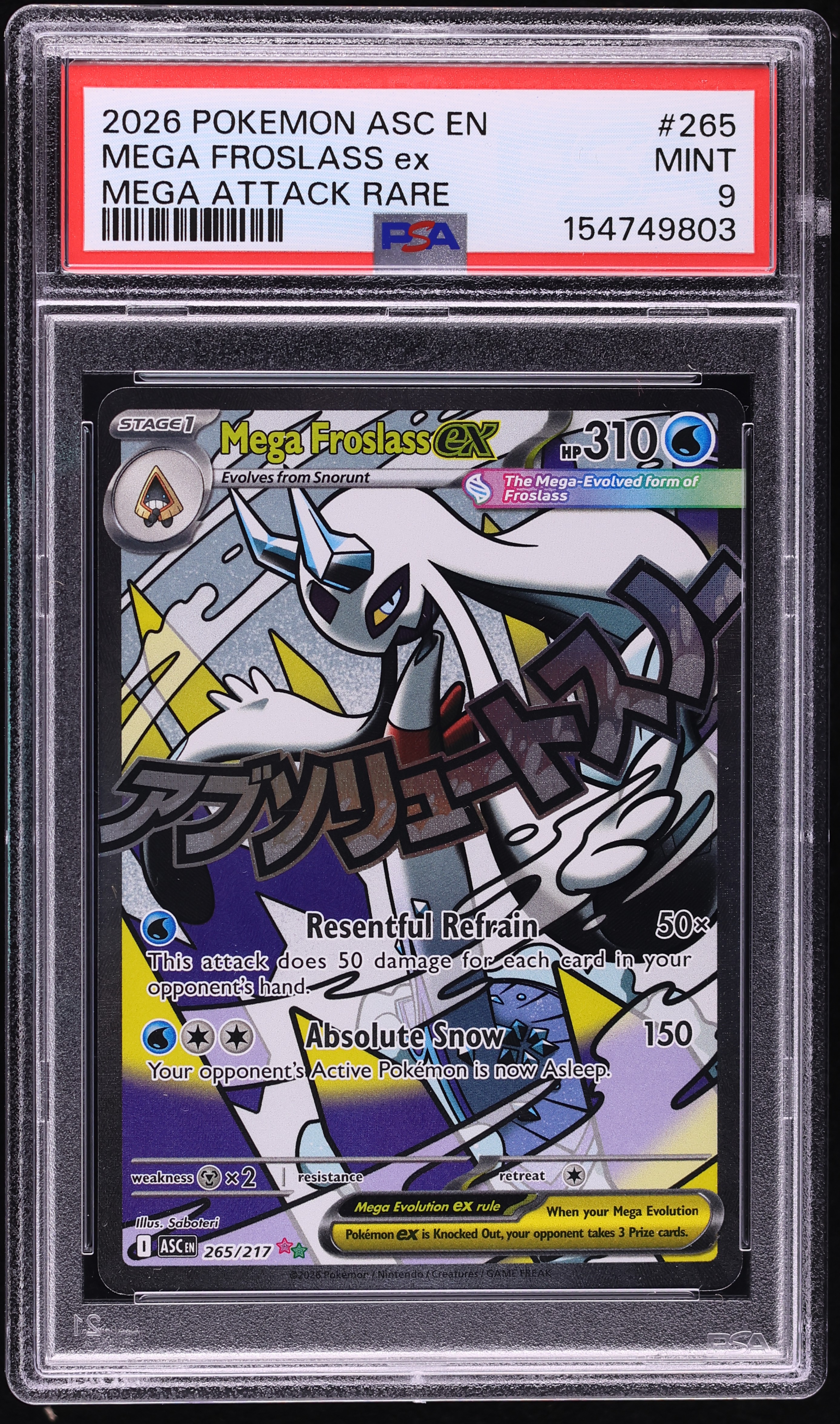 2026 Pokemon Mega Evolution Ascended Heroes MA Mega Froslass Ex #265 PSA 9 MINT