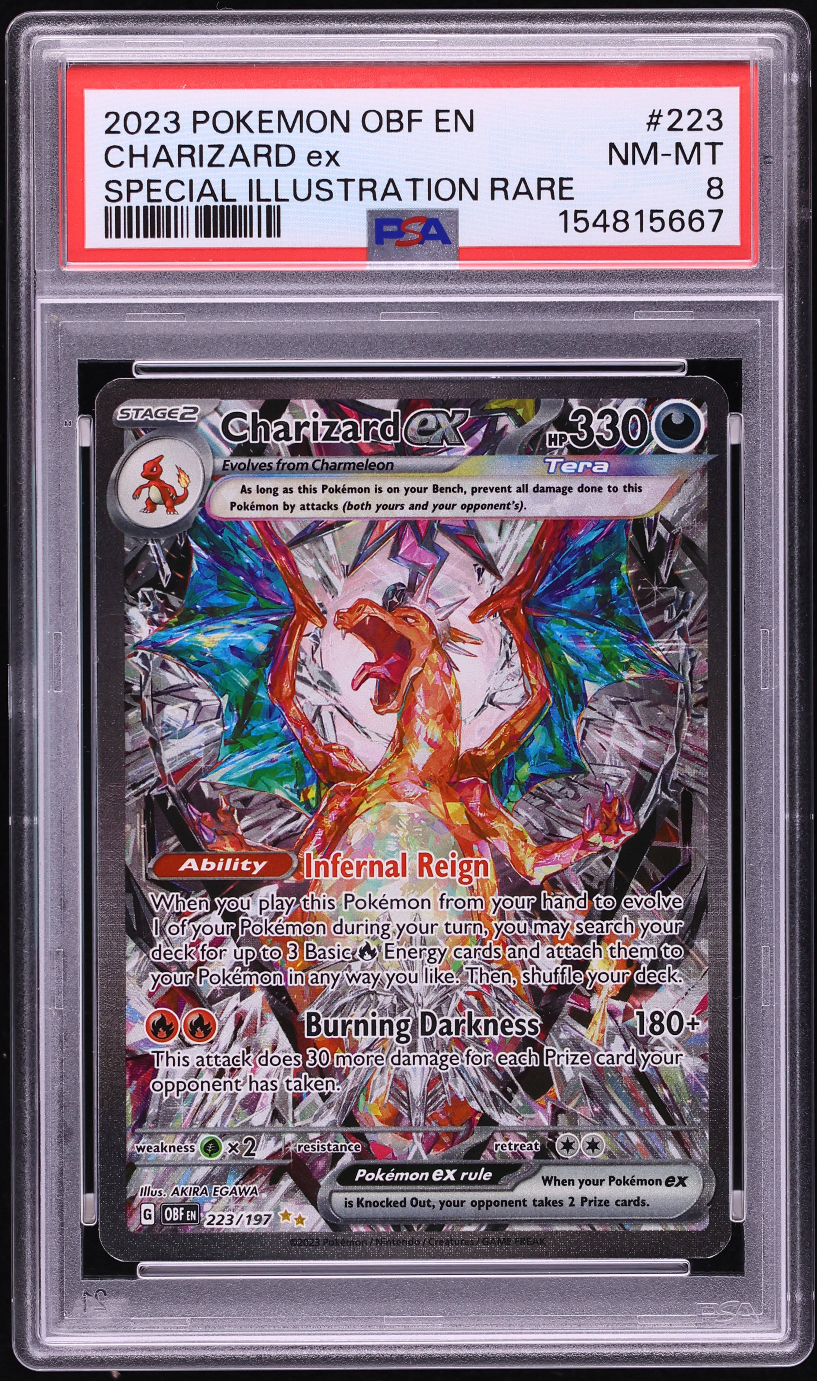 2023 Pokemon Scarlet & Violet Obsidian Flames SIR Charizard EX #223 PSA 8 NM-MT