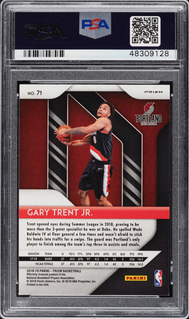2018 Panini Prizm Silver Gary Trent Jr. ROOKIE #71 PSA 10 GEM MINT