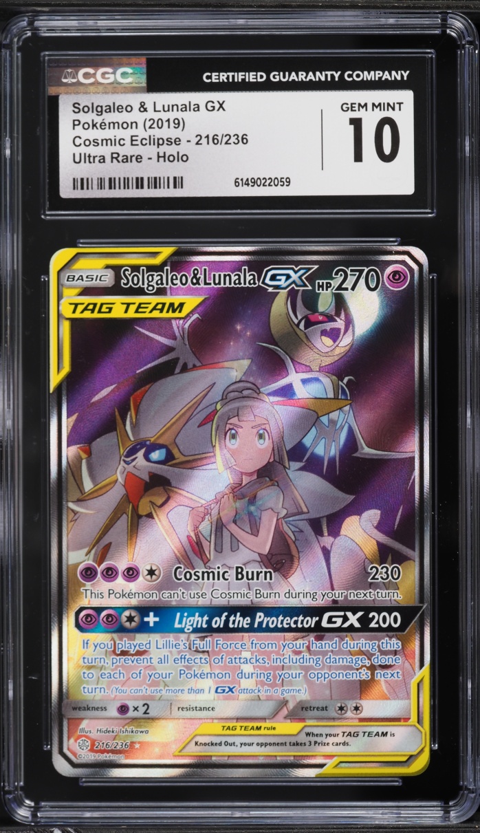 2019 Pokemon Sun & Moon Cosmic Eclipse Alt Art Solgaleo & Lunala GX #216 CGC 10 GEM MINT