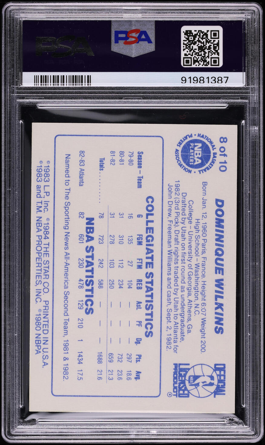 1983-84 Star All-Rookies Dominique Wilkins ROOKIE #8 PSA 8 NM-MT
