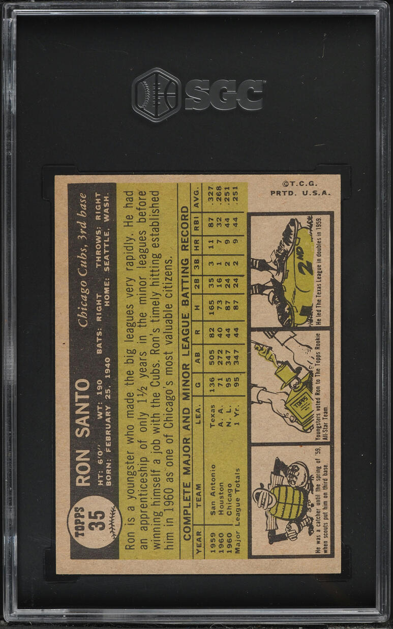 1961 Topps Ron Santo ROOKIE #35 SGC 6 EXMT