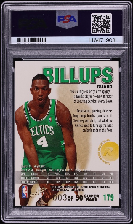 1997 Skybox Z-force Super Rave Chauncey Billups ROOKIE /50 #179 PSA 6 EXMT