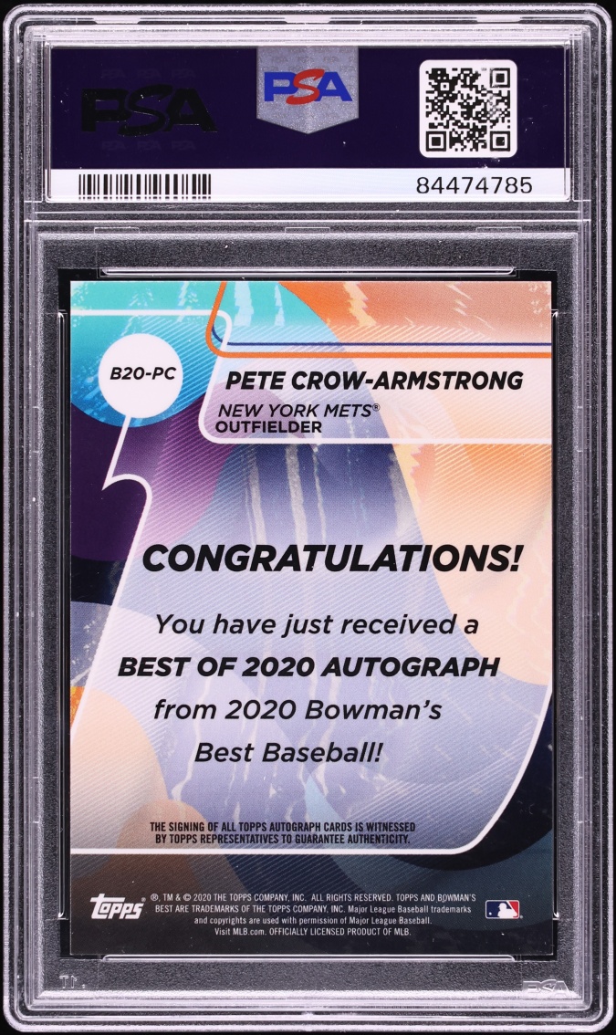 2020 Bowman's Best Of '20 Pete Crow-Armstrong PROSPECT AUTO #B20-PC PSA 10 GEM MINT