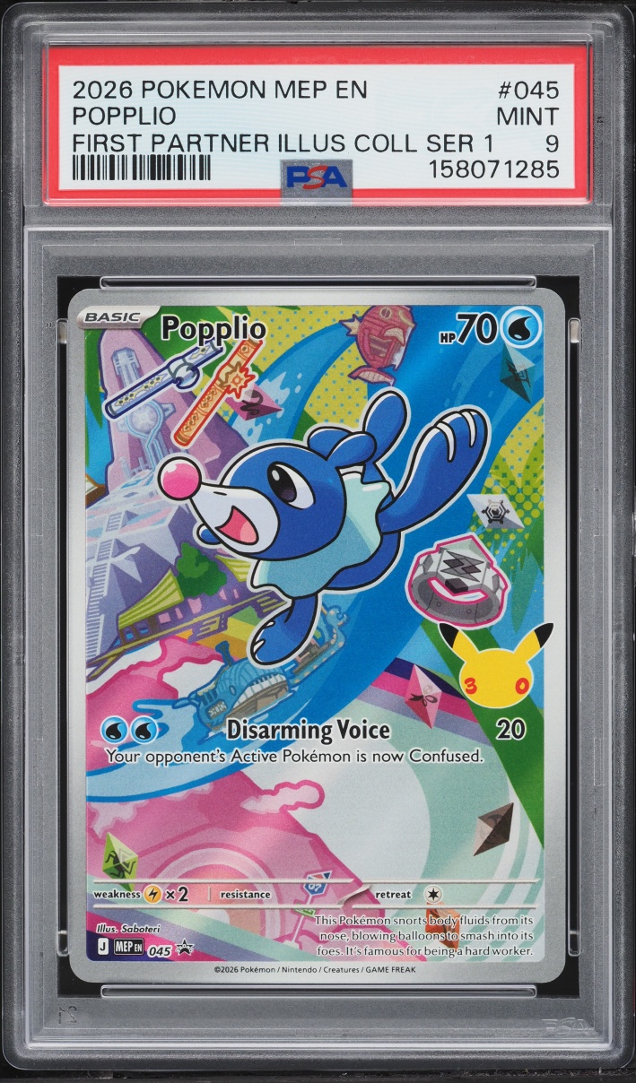 2026 Pokemon Mega Evolution Promo First Partner Illustration Full Art Popplio #45 PSA 9 MINT