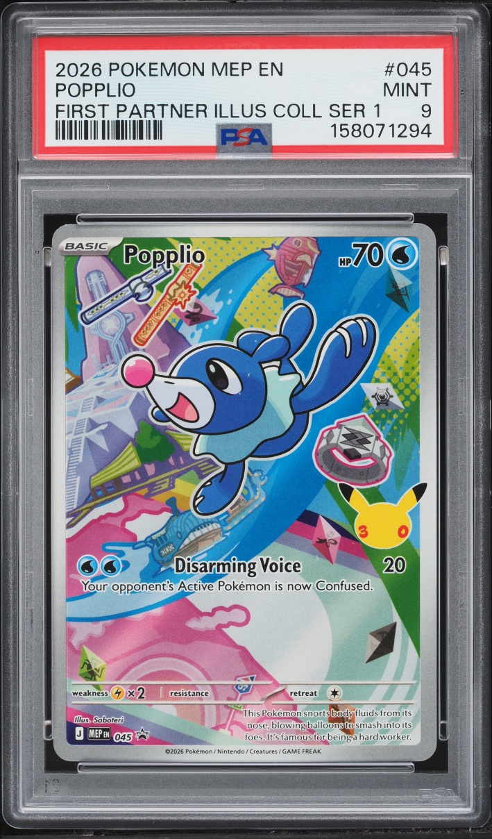 2026 Pokemon Mega Evolution Promo First Partner Illustration Full Art Popplio #45 PSA 9 MINT