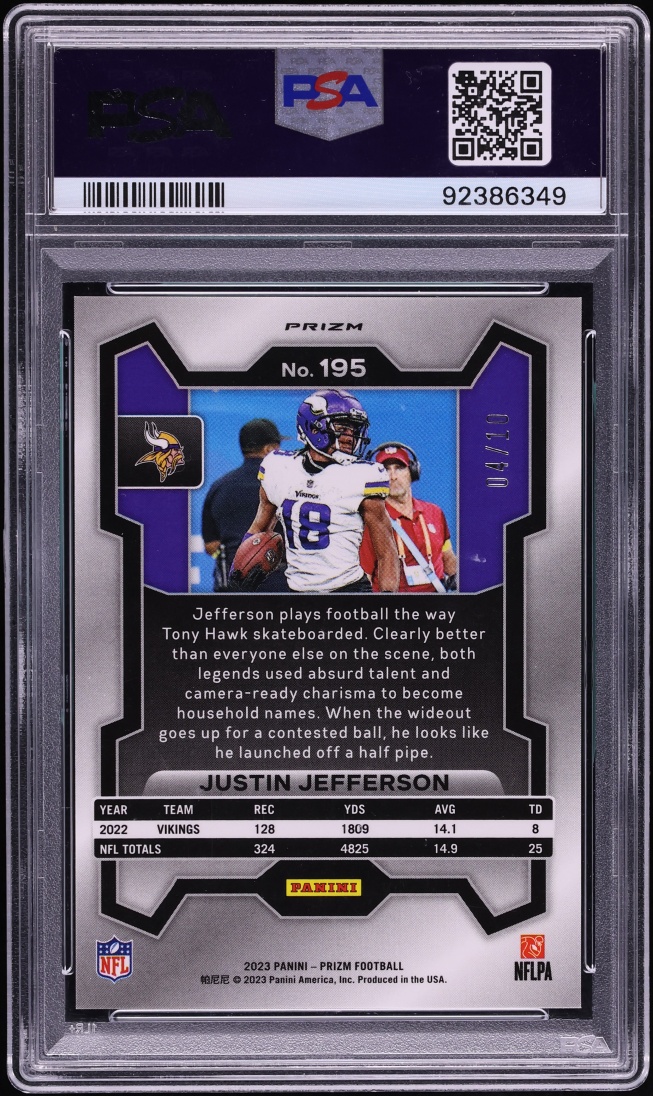 2023 Panini Prizm Gold Justin Jefferson /10 #195 PSA 10 GEM MINT - Photo 2