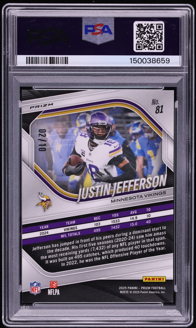 2025 Panini Prizm Gold Justin Jefferson /10 #81 PSA 10 GEM MINT - Photo 2