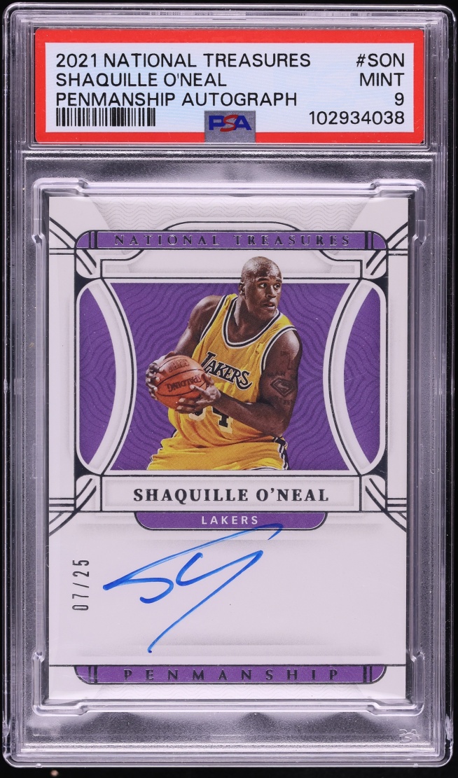 2021 National Treasures Penmanship Shaquille O'Neal AUTO /25 #PMS-SON PSA 9 MINT